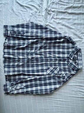TrueTimber Plaid Flannel Long Sleeve Button-Up Shirt 2XL Blue White Cotton